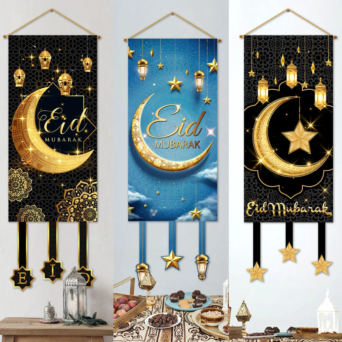 Eid Mubarak Hanging Flag Banner 2024 – Ramadan Kareem Door Decoration