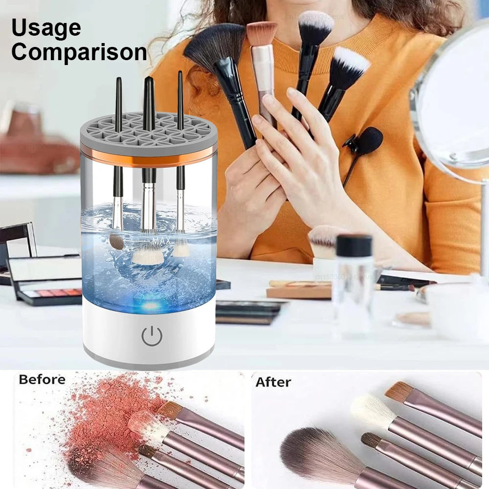 Portable USB Makeup Brush Cleaner Machine – UV Light Sterilization, Automatic Rotary Brush Washer for Deep Cleaning – Compact & Travel-Friendly