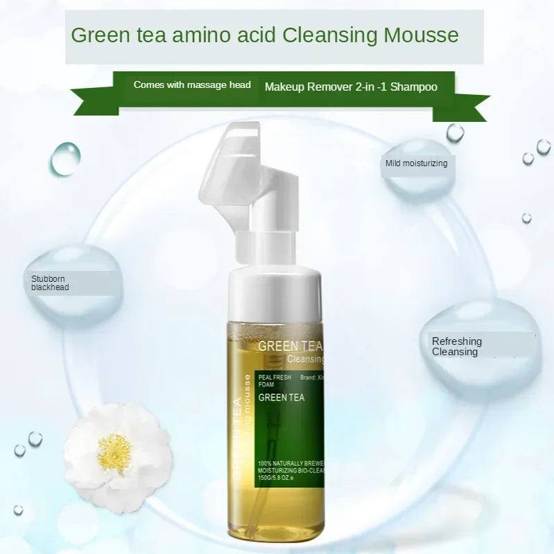 Green Tea Amino Acid Cleansing Mousse - 2-in-1 Face Cleanser & Makeup Remover, 150g