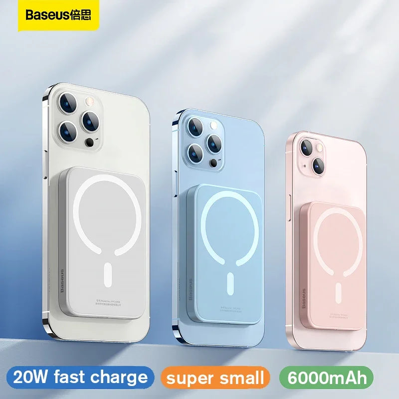 BASEUS 20W Magnetic Power Bank - 6000mAh Wireless Charger for iPhone 14/13/12 Pro Mini