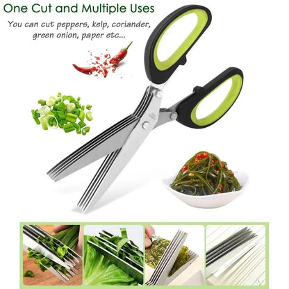 Multi-Layer Stainless Steel Kitchen Scissors - Herb and Vegetable Shears with Safe Cover