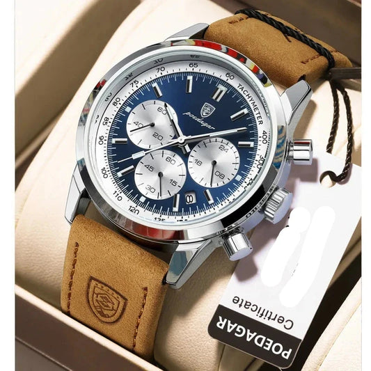 Men's Luxury Waterproof Chronograph Watch – Luminous Leather Quartz Wristwatch