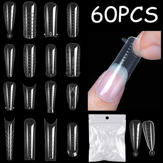 60-Piece Acrylic Press-On Nail Extension Kit – Reusable Gel Nail Forms & Full-Cover Tips