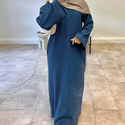 Warm Arabic Corduroy Abaya Dress For Women – Modest Winter Islamic Clothing, Ramadan & Eid Dubai Style Robe