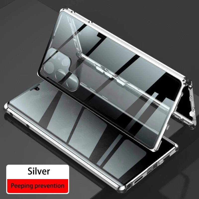 Double-Sided Privacy Glass Case for Samsung Galaxy S24, S23, S22, S21 Ultra Plus – Anti-Peeping & Camera Lens Protection