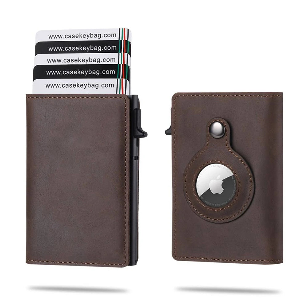 Genuine Cow Leather Airtag Wallet For Men – Rfid Blocking Slim Pop-Up Card Holder With Magnetic Closure, Minimalist Smart Wallet
