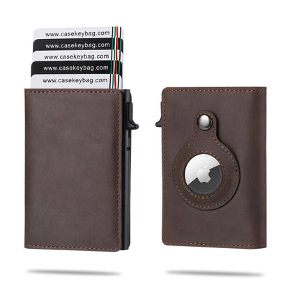 Genuine Cow Leather Airtag Wallet For Men – Rfid Blocking Slim Pop-Up Card Holder With Magnetic Closure, Minimalist Smart Wallet