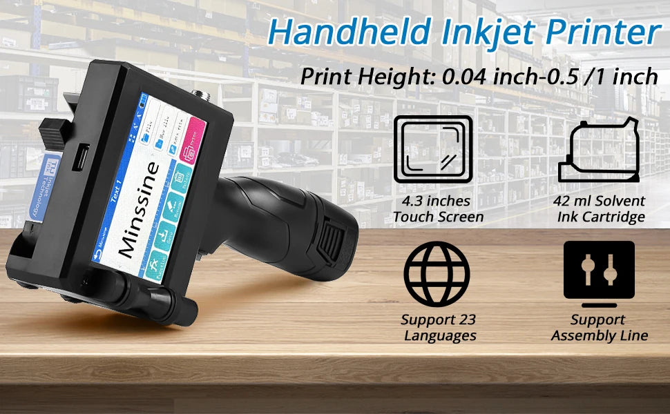 Handheld Inkjet Printer - 12.7/25.4mm QR, Barcode & Logo Coding Machine - Multi-Language, Expiry Date Printer
