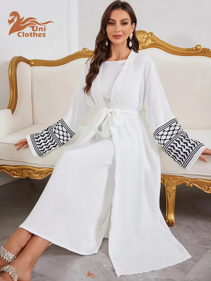 Abaya Kimono – Luxury Muslim Dubai Kaftan With Keffiyeh Embroidery & Tassels - Open Cardigan Dress For Women