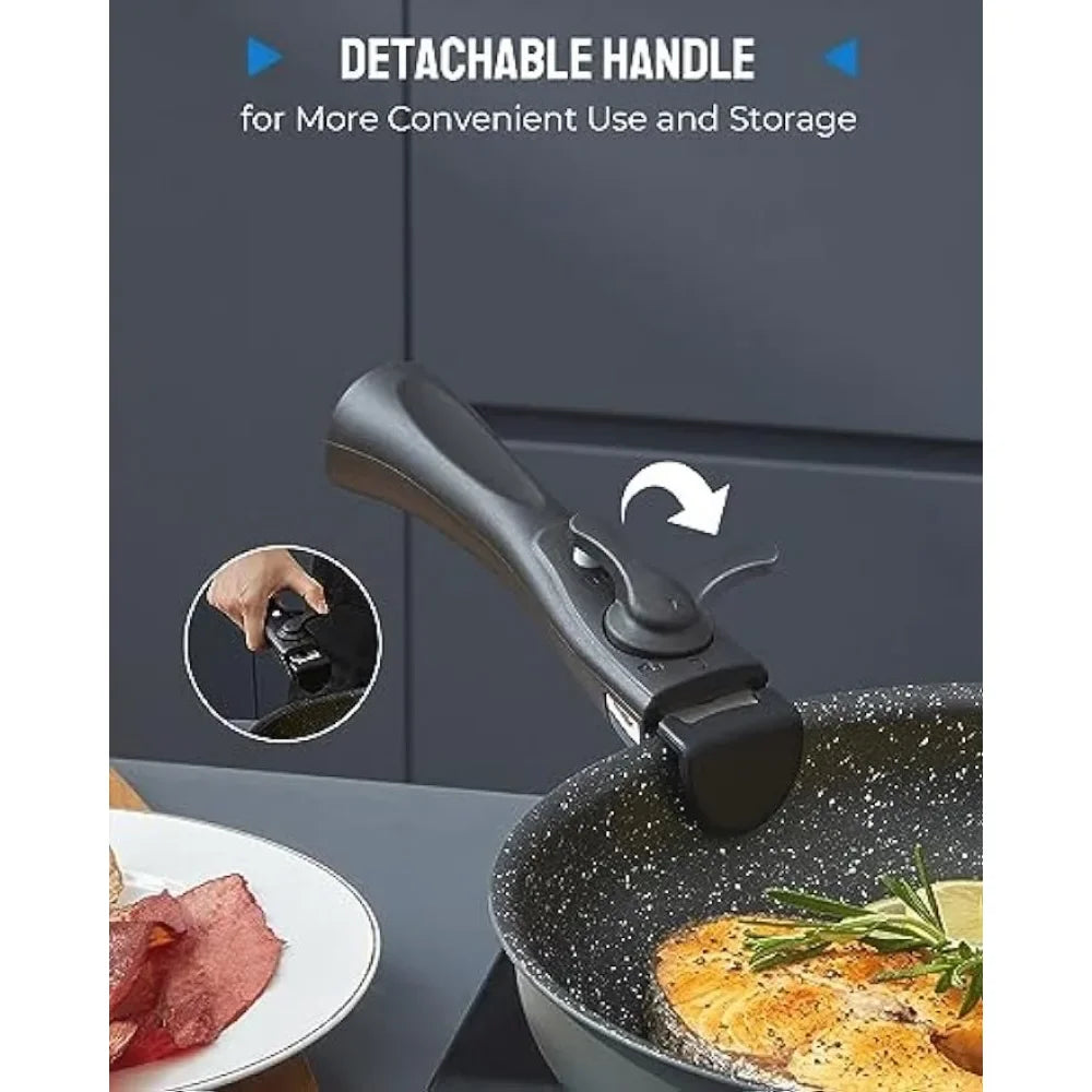 Nonstick Pots and Pans Set with Detachable Handles - Stackable, Dishwasher & Oven Safe