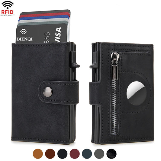 RFID Carbon Fiber Wallet For Men With Airtag Holder – Slim Minimalist Credit Card Holder, Luxury Mini Wallet With Zipper & Coin Pocket