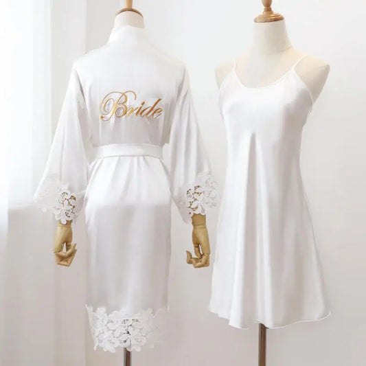 Women's Lace Wedding Robe Set - Intimate Sleepwear Kimono Gown