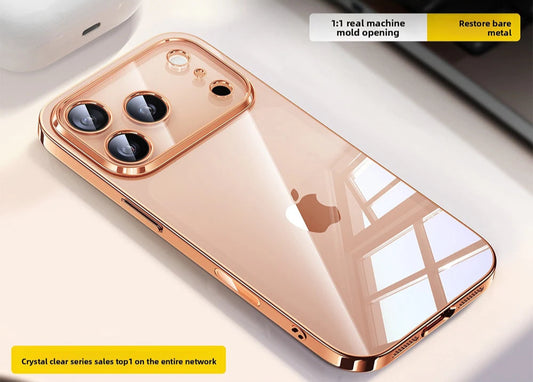 Clear Plating Case For Iphone 17 Pro & Pro Max – Shockproof Transparent TPU Cover With Lens Protector & Plating Bumper
