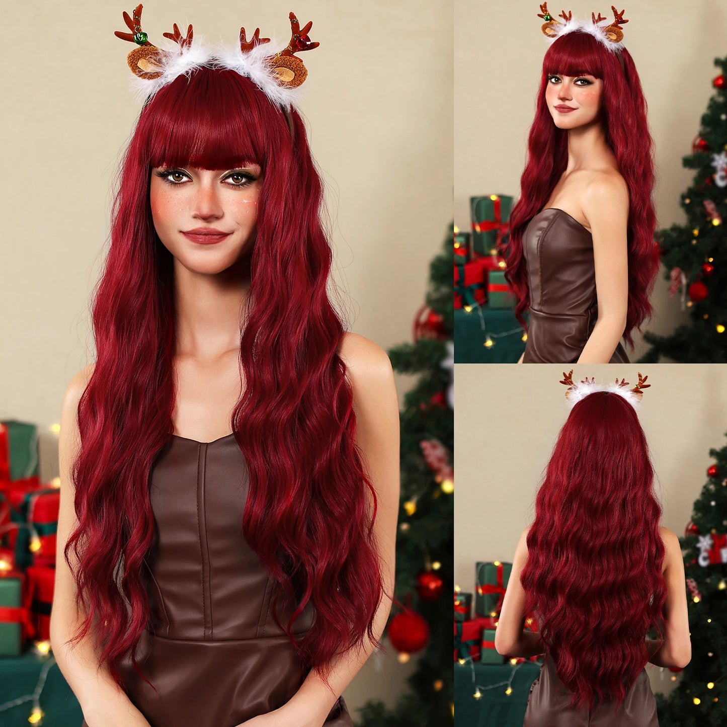 Blonde Synthetic Cosplay Wig - Long Curly White Wig with Bangs for Black Women - Heat-Resistant Fiber Water Wave Hair