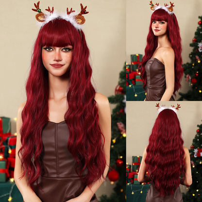 Blonde Synthetic Cosplay Wig - Long Curly White Wig with Bangs for Black Women - Heat-Resistant Fiber Water Wave Hair