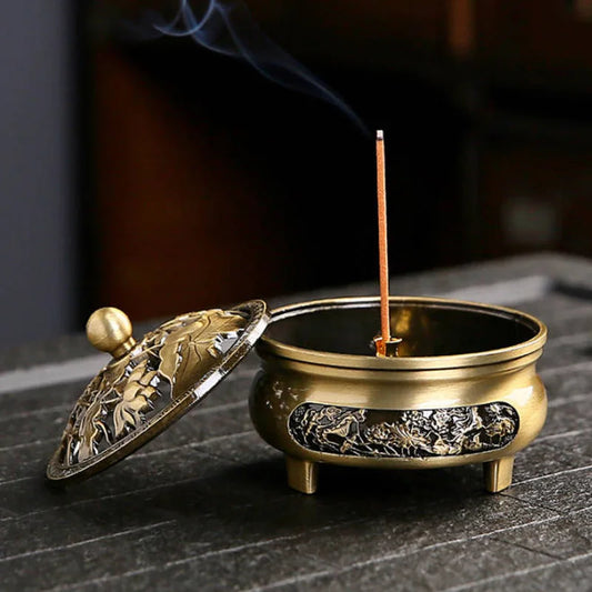 Antique Copper Incense Burner - Classical Three-Legged Aromatherapy Holder for Indoor Decor