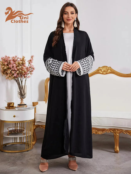 Abaya Kimono – Luxury Muslim Dubai Kaftan With Keffiyeh Embroidery & Tassels - Open Cardigan Dress For Women