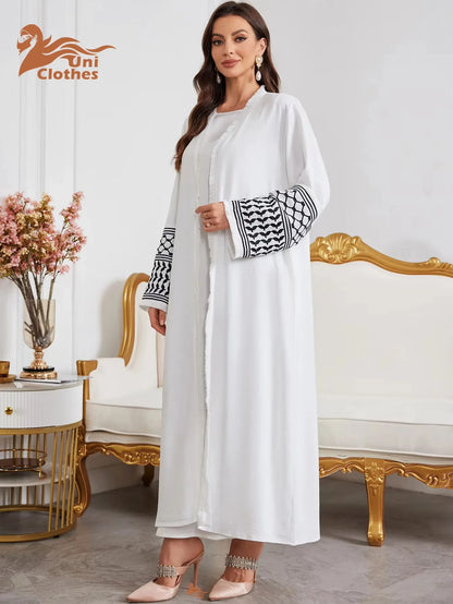 Abaya Kimono – Luxury Muslim Dubai Kaftan With Keffiyeh Embroidery & Tassels - Open Cardigan Dress For Women