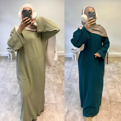 Warm Arabic Corduroy Abaya Dress For Women – Modest Winter Islamic Clothing, Ramadan & Eid Dubai Style Robe