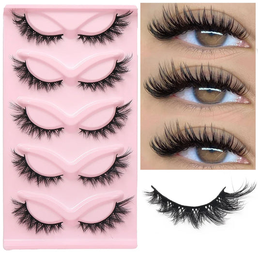 3D Cat Eye False Eyelashes – 5 Pairs Fluffy Wispy Cross Style