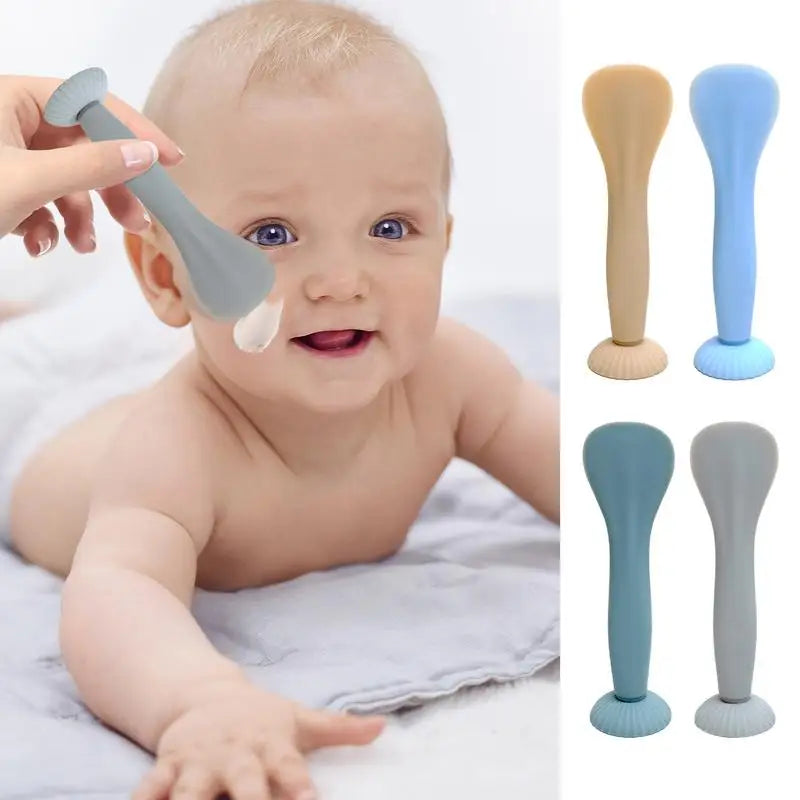 Diaper Cream Applicator Spatula – Flexible Silicone Baby Bum Brush with Suction Cup (Beige/Sky Blue)