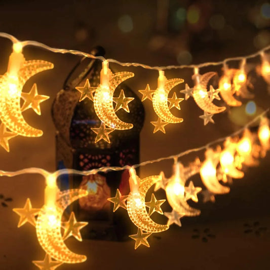 Star & Moon LED Fairy String Lights – Battery Powered Ramadan & Holiday Decoration