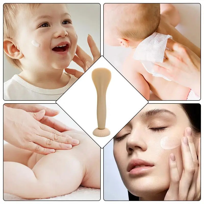 Diaper Cream Applicator Spatula – Flexible Silicone Baby Bum Brush with Suction Cup (Beige/Sky Blue)