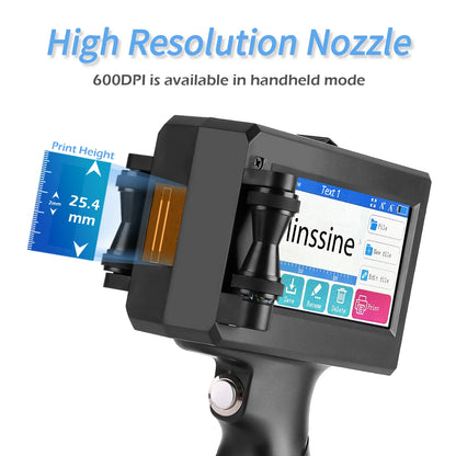 Handheld Inkjet Printer - 12.7/25.4mm QR, Barcode & Logo Coding Machine - Multi-Language, Expiry Date Printer