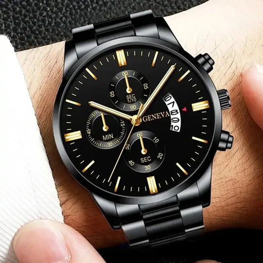 Men's Fashion Stainless Steel Quartz Watch – Luxury Business Calendar Wristwatch