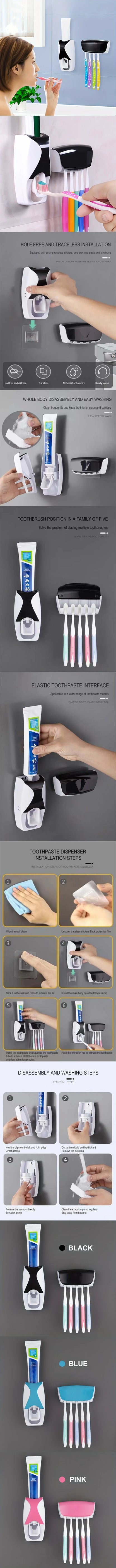 Automatic Toothpaste Dispenser & Wall-Mounted Toothbrush Holder Set - Space-Saving Bathroom Organizer