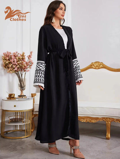 Abaya Kimono – Luxury Muslim Dubai Kaftan With Keffiyeh Embroidery & Tassels - Open Cardigan Dress For Women
