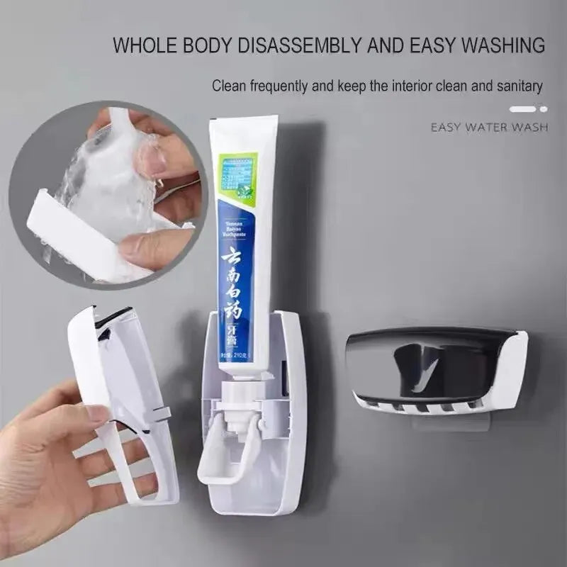Automatic Toothpaste Dispenser & Wall-Mounted Toothbrush Holder Set - Space-Saving Bathroom Organizer