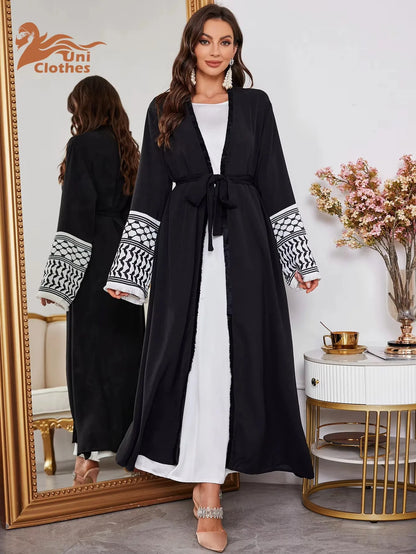 Abaya Kimono – Luxury Muslim Dubai Kaftan With Keffiyeh Embroidery & Tassels - Open Cardigan Dress For Women