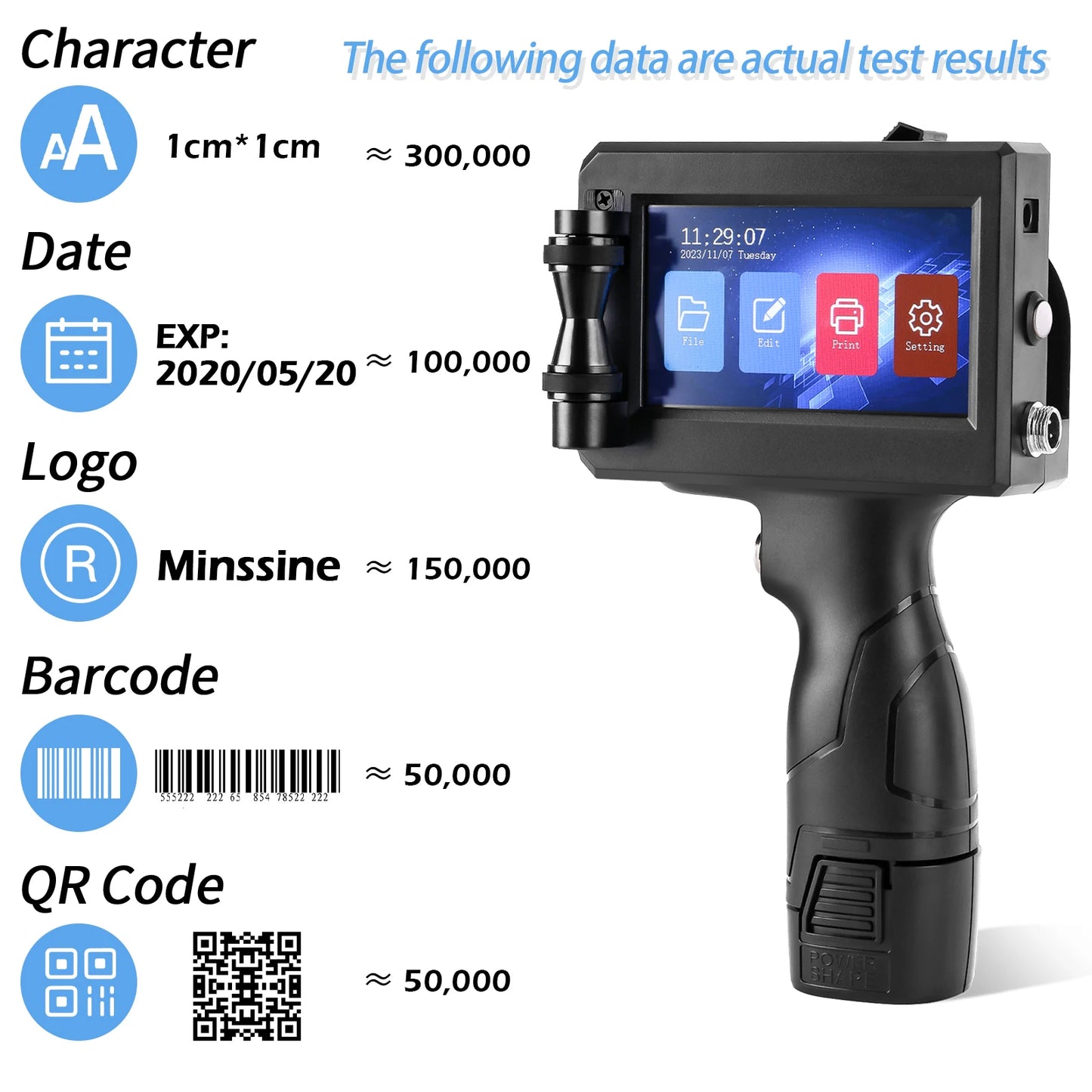 Handheld Inkjet Printer - 12.7/25.4mm QR, Barcode & Logo Coding Machine - Multi-Language, Expiry Date Printer