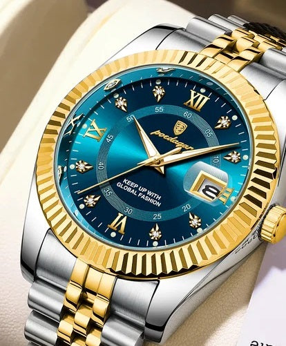 Men's Luxury Sports Watch – Waterproof Stainless Steel Quartz with Luminous Date Display