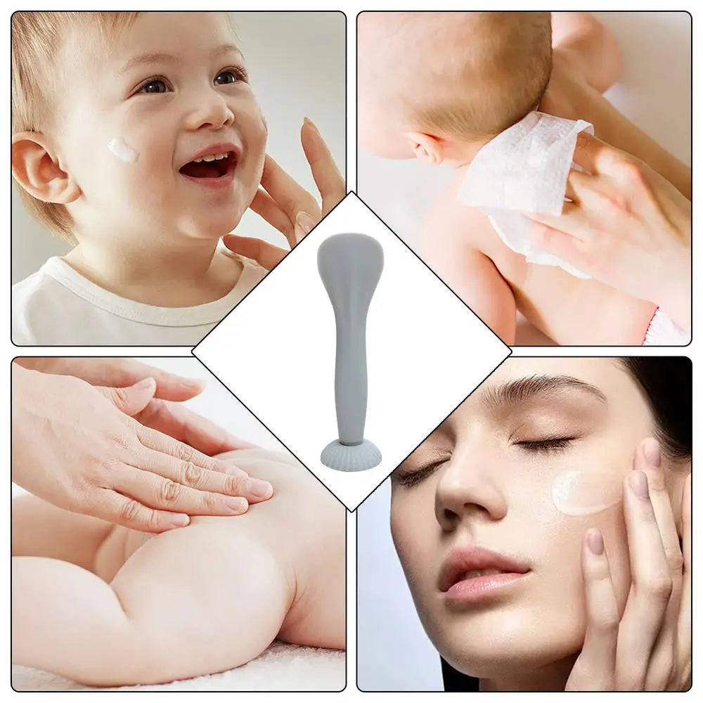 Diaper Cream Applicator Spatula – Flexible Silicone Baby Bum Brush with Suction Cup (Beige/Sky Blue)