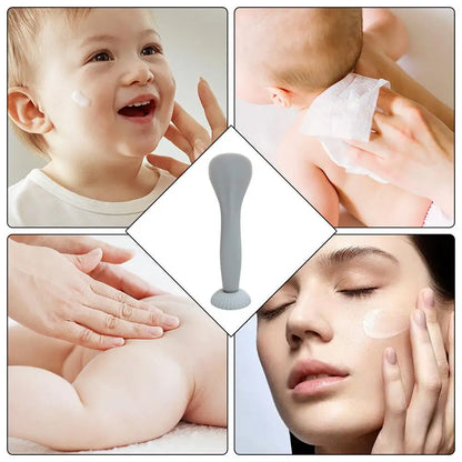 Diaper Cream Applicator Spatula – Flexible Silicone Baby Bum Brush with Suction Cup (Beige/Sky Blue)