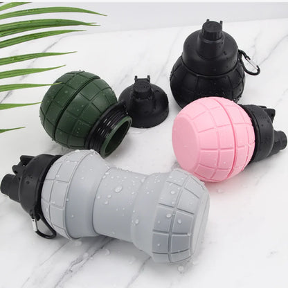 550ML Collapsible Silicone Grenade Water Bottle with Carabiner - Outdoor Sports Cup