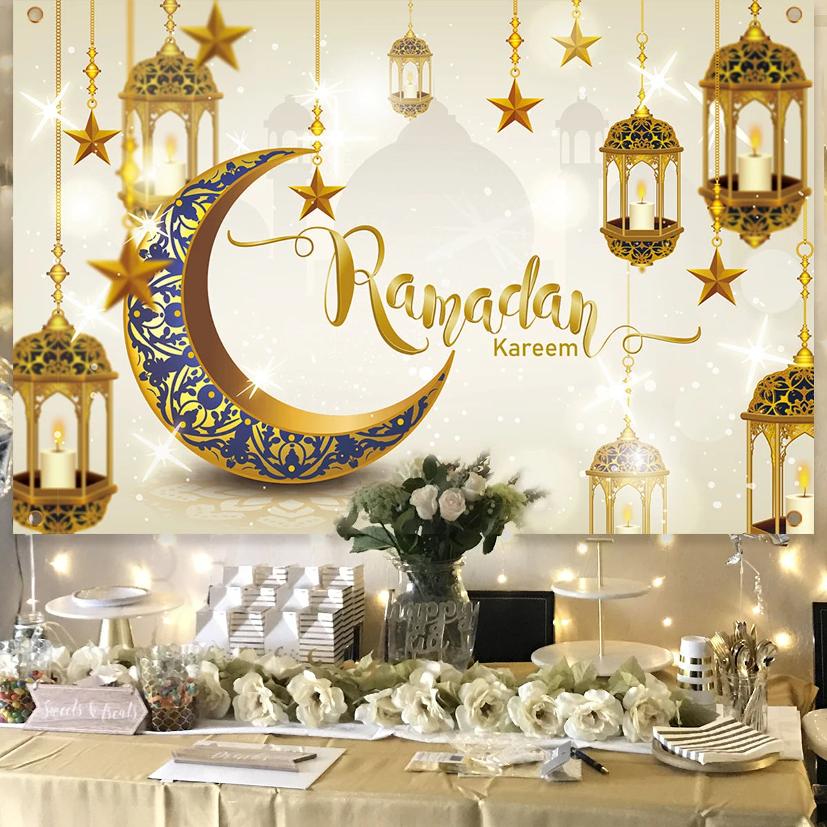Eid Mubarak Party Backdrop – Ramadan & Eid Al Adha Islamic Home Decorations
