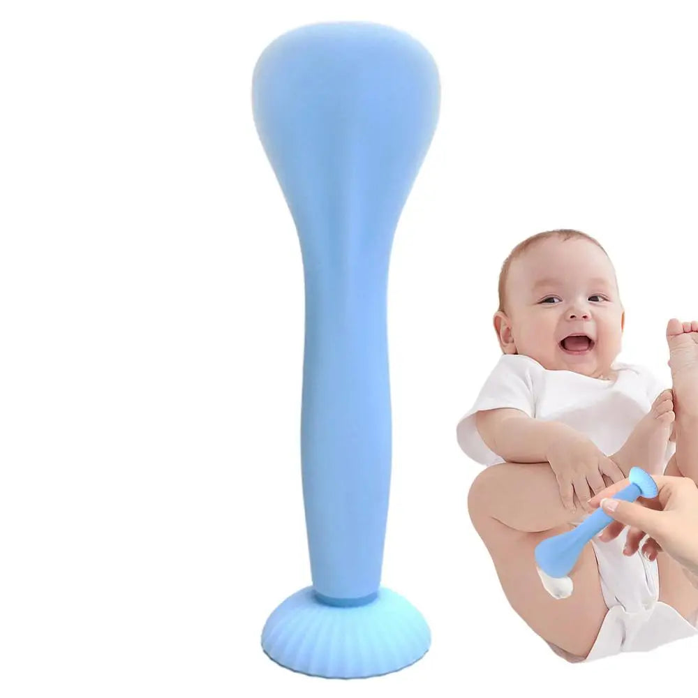 Diaper Cream Applicator Spatula – Flexible Silicone Baby Bum Brush with Suction Cup (Beige/Sky Blue)