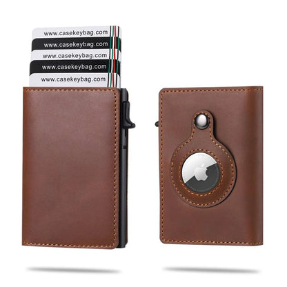 Genuine Cow Leather Airtag Wallet For Men – Rfid Blocking Slim Pop-Up Card Holder With Magnetic Closure, Minimalist Smart Wallet