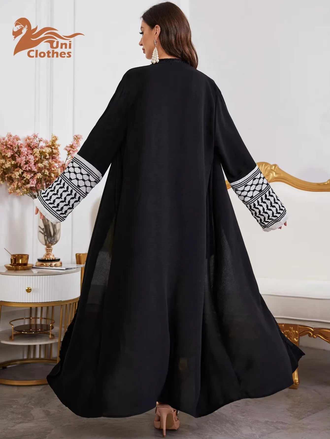 Abaya Kimono – Luxury Muslim Dubai Kaftan With Keffiyeh Embroidery & Tassels - Open Cardigan Dress For Women