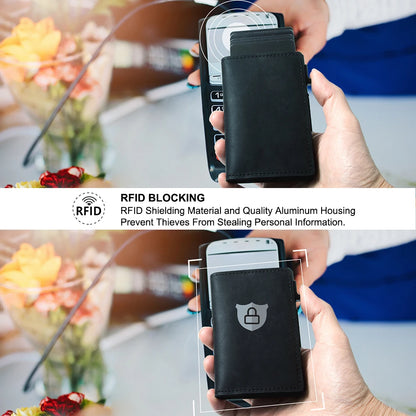 Genuine Cow Leather Airtag Wallet For Men – Rfid Blocking Slim Pop-Up Card Holder With Magnetic Closure, Minimalist Smart Wallet