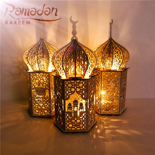 Eid Mubarak Wooden Palace Light – Ramadan Home Decoration & Islamic Party Supplies
