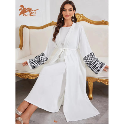 Abaya Kimono – Luxury Muslim Dubai Kaftan With Keffiyeh Embroidery & Tassels - Open Cardigan Dress For Women