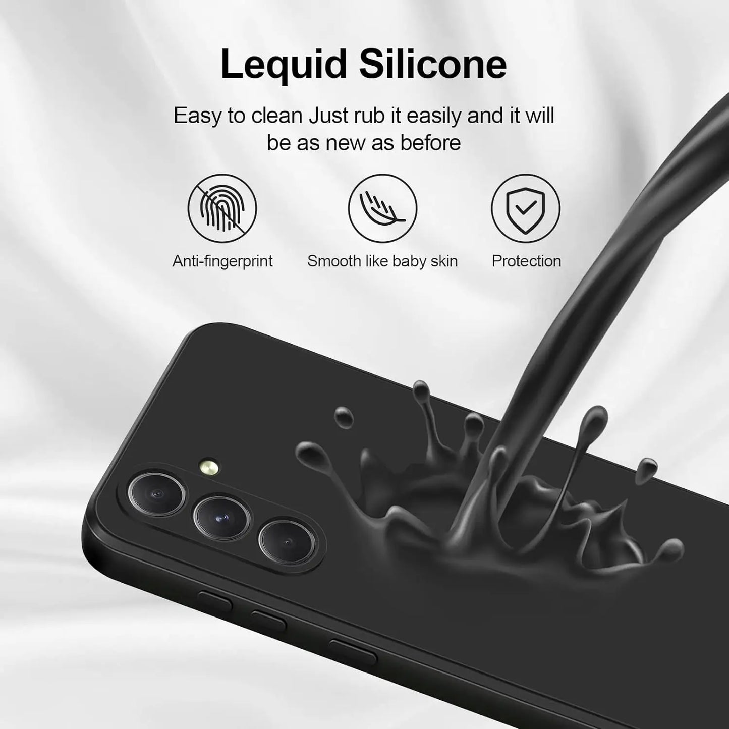 Luxury Square Silicone Case for Samsung Galaxy S24 Ultra, S23 FE, S22 Plus, A05-A55 – Slim & Flexible Black Cover