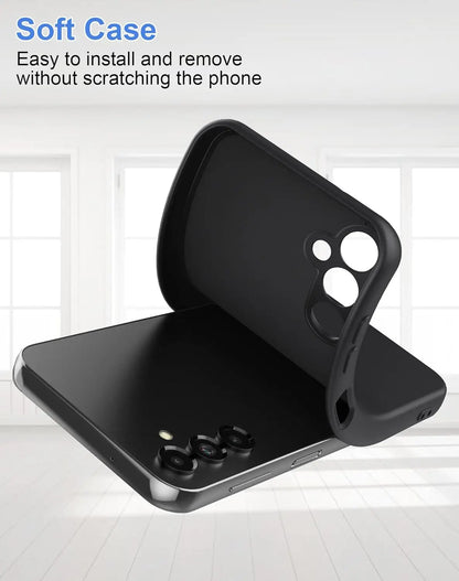 Luxury Square Silicone Case for Samsung Galaxy S24 Ultra, S23 FE, S22 Plus, A05-A55 – Slim & Flexible Black Cover