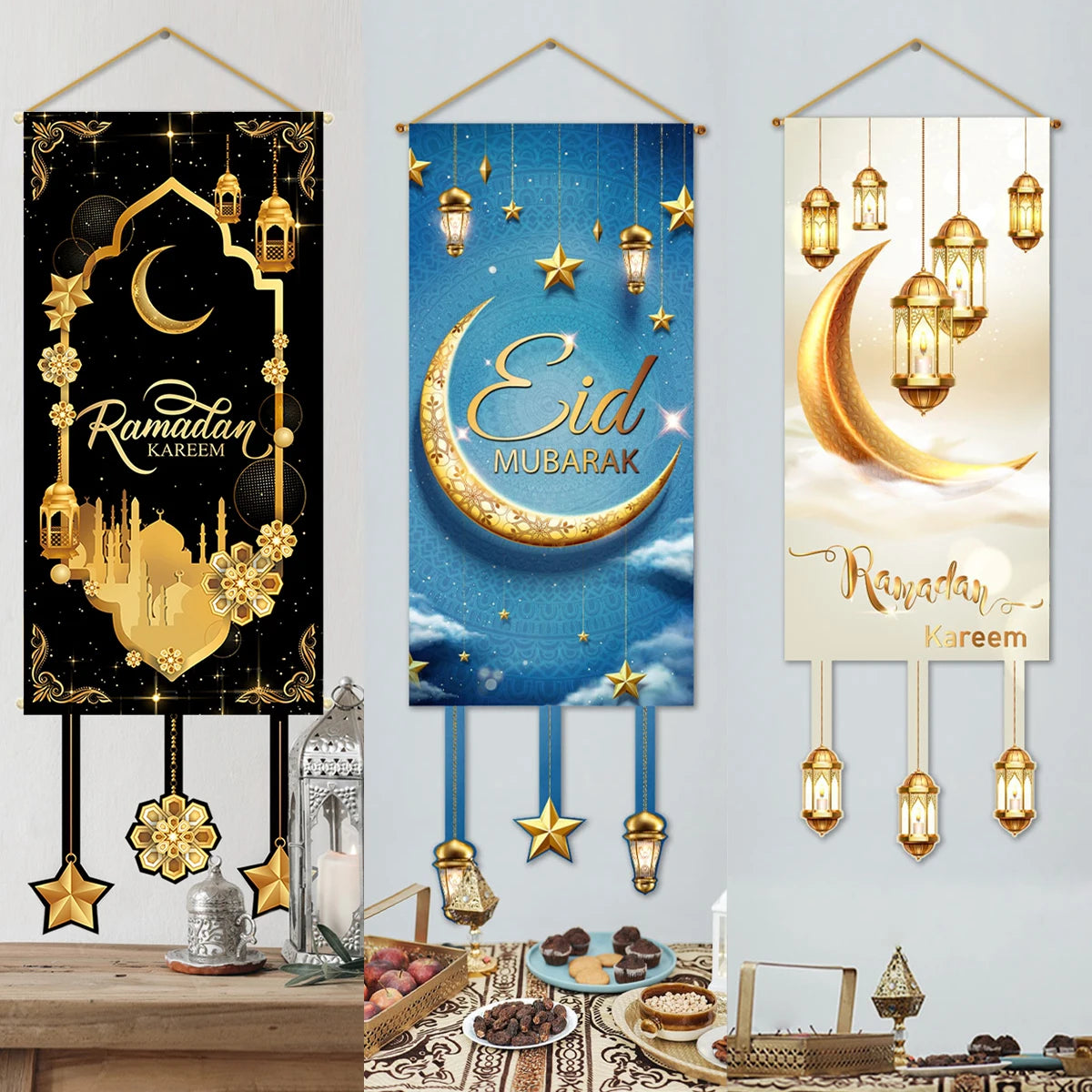 Eid Mubarak Hanging Flag Banner 2024 – Ramadan Kareem Door Decoration