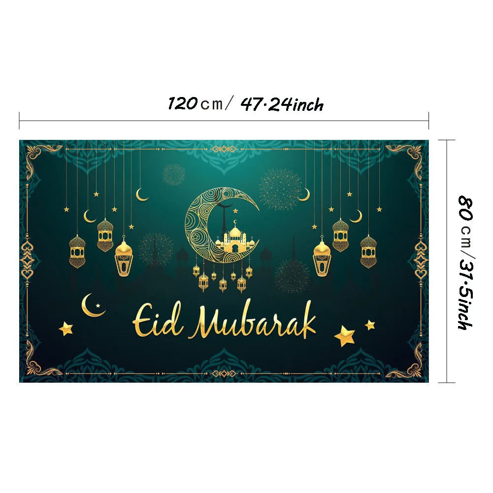 Eid Mubarak Background Cloth Banner Tablecover – Ramadan Decoration for Home & Party Supplies