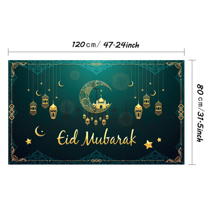 Eid Mubarak Background Cloth Banner Tablecover – Ramadan Decoration for Home & Party Supplies